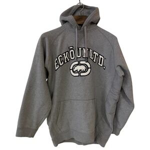 Vtg Ecko Unlimited Men's Gray Spellout Embroidered Hoodie Y2K Hip Hop Grunge 2XL